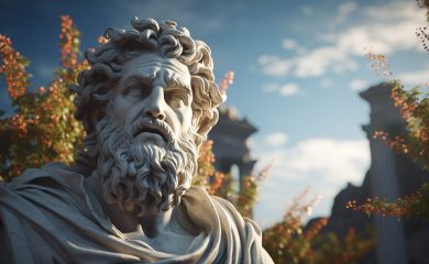 Generative AI, Stoicism concept, sculpture of a stoic, representing philosophy, ancient greek god statue